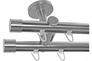 BASIT Innenlauf Gardinenstange 2 läufig Deckenmontage 180 cm lang Edelstahl Look I Vorhangstange mit Schiene 2läufig Ø20mm I 120-600 cm wählbar D40
