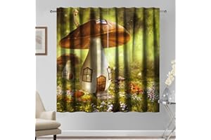 Kzzfqxb Cortinas de 117x229cm con diseño de Cuento de Hadas 2 Paneles, con diseño de Casas de Hongos y Bosque, decoración mágica de fantasía para Sala de Estar guardería Dormitorio Infantil