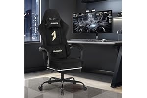 JAJALUYA Gaming Chair Ergonomic Computer Chair with Footrest, Gaming Chairs for Adults, Reclining Pc Gamer Chairs with Headrest and Lumbar Support,Suede material, Max load 350LBS (Black)