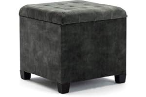 ‎HNNHOME HNNHOME Sitzhocker mit Stauraum, Sitzwürfel mit Deckel, Sitztruhe, Fußbank Truhen Aufbewahrungsbox, Wolken Samt, Massivholz, 47 L, 45 x 45 x 43 cm (Dunkelgrün, Wolken-Samt)