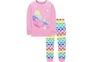 CM-KID Girls Pyjamas Set Cute Mermaid Fairy Sleepwear 100% Cotton Kids Winter Long Sleeve Pjs T-Shirt and Pants 2 Pieces Children Outfit Toddler Clothes Age 1-7 Years