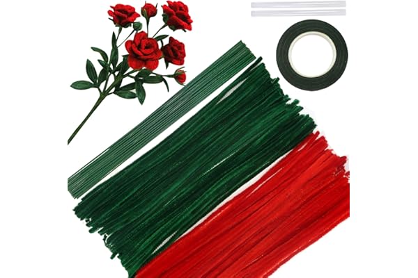 TOAOB 200pcs Tiges de Fils Chenille Cure Pipes Multicolores avec Fil de Fleurs en Ruban Floral Chenille Stems Pipecleaners pour Bouquets de Roses Projets D'artisanat et Décorations