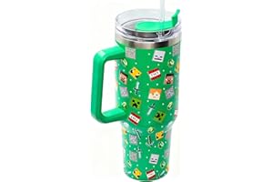 HOX Minecraft 1.2L Insulated Tumbler Mug - Cold 17Hrs - Hot 5Hrs - Straw & Lid | Leak Proof Travel-Mug | Stainless Steel Vacuum Insulated Water Bottle with Handle, Green