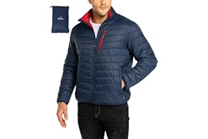 33,000ft Męska kurtka pikowana, lekka kurtka przejściowa o wyglądzie kurtki puchowej, kurtka zimowa dla mężczyzn, z podszewką, z kieszeniami, pakowana, na czas wolny, wędrówki, podróże, lekka kurtka