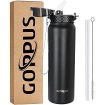 CIVAGO Isolierte Edelstahl-Wasserflasche 1,8 L – Mit 3 Deckeln, Strohhalm & Griff, 24h Kalt, 12h Heiß