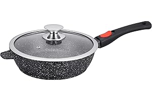 Kamberg - Sauteuse 28 cm - Manche Amovible - Fonte d'Aluminium - Revêtement Type Pierre - Couvercle en Verre - Tous Feux dont Induction - Sans PFOA - 0008027, Noir