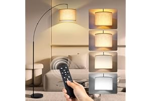 ‎OUTON OUTON Moderne Bogenlampe Wohnzimmer Stehlampe mit Fernbedienung, Dimmbar LED-Stehlampe mit stufenloser Farbtemperatur, mit weiß verstellbarem hängendem Trommelschirm für Wohnzimmer, Schlafzimmer