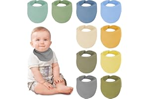 Miyacare 10 Stück Lätzchen Baby Absorbierende Dreieckstuch, Vier Stockwerke Weiche Musselin Halstücher mit 4 Verstellbares Ruckknöpfe, 100% Baumwolle, für Jungen, Mädchen Neugeboren