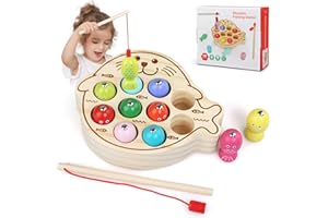 LEADSTAR Giochi Bambini 2 Anni, Giochi Montessori Magnetici di Pesca in Legno con 10 Pesci e Due Canne da Pesca, Regalo per Bambini 2-5 Anni