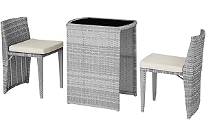 ‎TECTAKE tectake 800957 Aluminium Polyrattan Bistroset 3tlg., platzsparend zusammenschiebbar, Set mit 2 Stühlen & Tisch, Sitzgruppe für Garten Balkon Terrasse, inkl. Sitzkissen (Hellgrau | Nr. 403768)