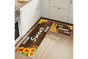 HSGLGNA Alfombrillas de cocina antideslizantes y lavables, 2 piezas para decoración del hogar (floral B, 43 x 75 + 43 x 150 cm)