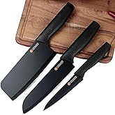 E-COSMOS® Professional 3-Piece Kitchen Knife Set - High Carbon Stainless Steel Chef, Utility & Santoku Knives with Ergonomic 