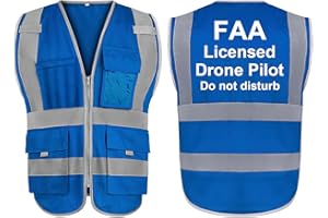 TOPTIE FAA Gilet da pilota per droni Gilet ad alta visibilità 9 tasche Gilet di sicurezza riflettente per operatore di droni, comodo e indisturbato, accessori per droni, conforme agli standard