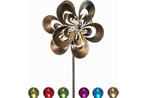 STEADYDOGGIE Solar Wind Spinner Magnolia Multi-Color Seasonal LED Lighting Solar Powered Glass Ball with Kinetic Wind Spinner Dual Direction for Patio Lawn & Garden