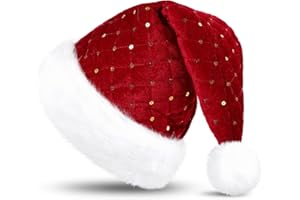 KONVINIT Weihnachtsmütze Erwachsene Luxus Weihnachtsmann Mütze Nikolausmütze mit mit Mustern von Weihnachtsbäumen, Schneeflocken Santa Mütze Männer und Frauen Weihnachtself Mütze