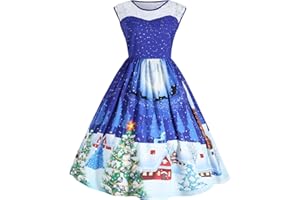 Evensu Women's Christmas Dress Plus Size Sleeveless Dress Women 1950s Vintage A-line Cocktail Holiday Party Dresses