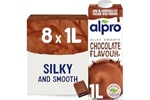 Alpro Bebida larga vida de chocolate de soja 1 litro, 100% a base de plantas, alternativa de leche vegana y sin lácteos | Paquete de 8