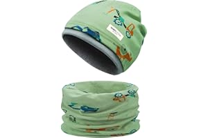 Enwokran Childrens' Slouchy Beanie Hat Loop Scarf Set Soft Easy Care Stretch Material Round Scarf Soft Girls Boys Winter Autumn Spring Set