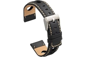 Diloy Bracelet en cuir de veau perforé style rallye racing – Design sportif pour montre – Tailles 20mm 22mm 24mm – Noir, marron, bordeaux ou bleu marine P355