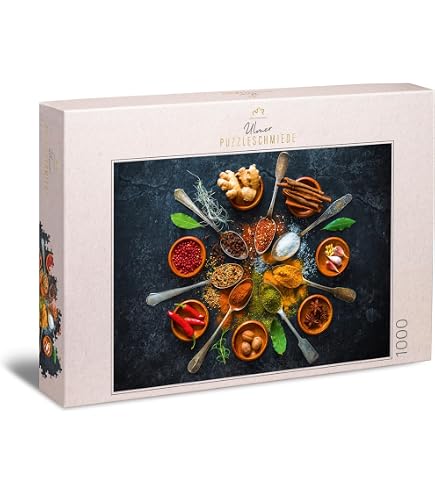 Ulmer Puzzleschmiede Puzzle „Herbstgeschmack“ – 1000 Teile, Gemüse-Motiv Auf Schwarzem Stein, 68x48 Cm