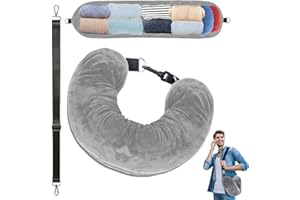 BAIEYE Wypełniana poduszka podróżna, kryształowa aksamitna poduszka podróżna, wypełniona ubraniami poduszka do samolotu, wielofunkcyjne akcesoria podróżne, z odpinanym regulowanym paskiem na ramię (szary)