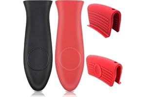 AYWFEY 4 pezzi Manico caldo in silicone Supporto per pentole e supporto per manico in ghisa Coperchio per manico per padella Manici per padelle Manico per impugnatura in ghisa Wok Padelle per forno Pentole
