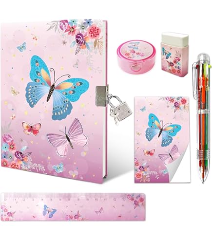 Diario Per Bambini Con Lucchetto E 2 Chiavi - Motivo Pirati, 96 Pagine Bianche - 16.5x16.5 Cm