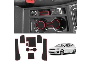 Coleya Tapis Anti-dérapants Compatible avec VW Golf 7 7.5 2013-2019, Tapis en Caoutchouc pour Accoudoir, Console Centrale, Porte-Gobelet, Rainure de Porte, VW Golf 7 Tapis Antidérapante (Rouge)