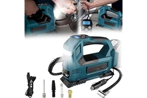 AISNY Battery Compressor, Battery Air Pump Compatible with Makita 18V Battery (No Battery) LCD Display LED Lamp Tire Pressure Display with 4 Nozzles Electric Car Air Pump for Bicycle Motorcycle Motorhome
