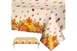 SMDBZDA 2 Stück Thanksgiving Einweg Tischdecke, 137 x 274cm Herbst Tischdecke, Herbst Kürbis Ahornblätter Tischde-cken, Erntedankfest Herbsternte Tischde-cke, für Thanksgiving, He-RBST, Ernte, Partyzubehör