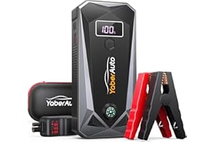 YaberAuto Booster Batterie Voiture,5000A 26800mAh 12V Démarreur de Voiture (Tout Gaz ou 10,0 L Diesel),Portable Jump Starter avec Deux Sorties USB,Lamp LED