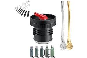 ADARPA Tapón Pico Cebador Compatible con Termo Stanley + 2 Bombillas de Acero Inoxidable y 10 Cepillos de Limpieza – Accesorios para Mate · Compatible con Termos (1 L / 1.1 L / 1.4 L / 1.9 L / 2.4 L)