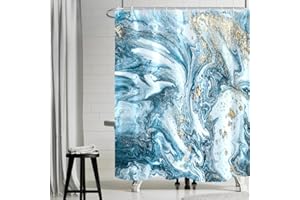 Uiiooazy Tenda Doccia Marmo Blu, Tenda da Doccia Astratta Grigio Oro Tenda per Doccia Antimuffa Impermeabile Tessuto in Poliestere Lavable Opaca Tenda per Vasca da Bagno con 12 Ganci 180Lx180Acm