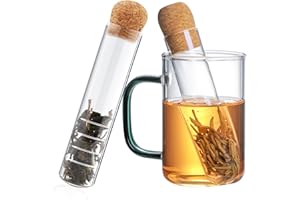 ATSGJLZN Infusore per Tisane,2pcs Filtro Te con Sughero,Filtro per Tisane Vetro Resistente al Calore, Filtro the Infusione per Alla Maggior Parte Delle Tazze e Ciotole (15,5 x 3 cm)