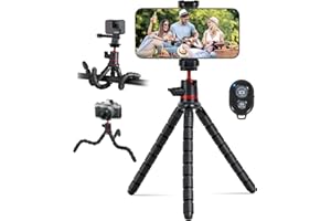 HPLIMEOR Trépied Mini Portable pour Téléphone & Caméra, Tripod Flexible avec Télécommande Bluetooth, Rotation 360°, Compatible iPhone/Android/GoPro (Vis 1/4")