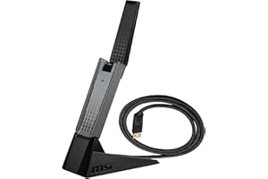 MSI AX1800 dwupasmowy adapter USB WiFi 6 – WLAN do 1800 Mb/s (5 GHz, bezprzewodowa 2,4 GHz), USB 3.2 Gen 1 typu A, MU-MIMO, regulowana antena, formowanie wiązki, WPA3 - przewodowy stojak na kołyskę w