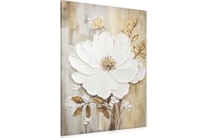 Hollyone Wall Art Maglonia Flower Large Canvas Oil Painting Hand Painted Floral Pictures Aesthetic Botanical Artwork for Living Room Bedroom Hotel Decoration, 39.4" x 29.5"