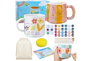 JUKIBOLE Kit Mug à Peindre, Mug Personnalisable à Peindre avec 2 Tasse en Céramique, Peintures, Pinceaux, Sac de Rangement - Lave Vaisselle, Kit Poterie Peinture pour Activité Créative DIY Adultes & Enfants