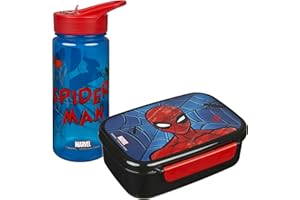 Scooli - Set de Regalo de vajilla para niños Spider Man - Set Compuesto por Fiambrera y biberón - Ideal para el Colegio o la guardería - a Partir de 4 años - de plástico - sin BPA
