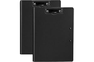 OURUI Clipboard A4 with Lid, Pack of 2 Plastic Clipboards with Double Clip for Memo Forms, Documents and School, Office, Work, Classroom - Black