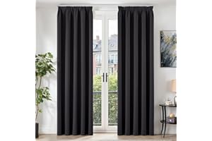 TOPICK Blackout Pencil Pleat Curtains 90 Inch Drop Pair, Solid Thermal Insulated Curtains & Drapes for Bedroom and Living Room, Soft Black Out Window Curtain 2 Panels, W66 x L90 Inch, Black