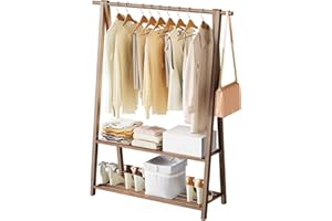 Yumyolk Perchero Burro Ropa, Perchero, Perchero de Pie Madera, Burro Ropa Madera, Perchero Madera, 86 x 46 x 150 cm, Perchero Sobre Ruedas de Bambú, Color de Madera