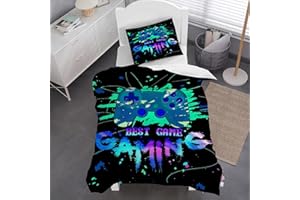 Wajade Boys Single Gamepad Duvet Cover for Kids Youth Teens Black Gamer Quilt Cover Colorful Gaming 3D Printed Room Decoration 2 Pcs
