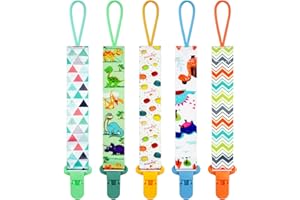 Aolso Attache Tetine Bébé, 5PCS Attache Sucette Bébé, Attache-sucette réglable pour bain de poche de vêtements de bavoir Garçon et Fille