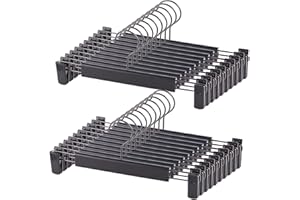 HOMENED Hosenbügel,20 Stück Kleiderbügel mit starken Antirutsch verstellbaren Clips Haken,Platzsparend Hosenbügel Kleiderbügel für Hängende Hosen Socken Röcke Mäntel,Schwarz