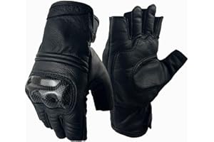 OLSON DEEPAK Motorcycle Gloves,Half Finger Cowhide Motorbike Gloves for Men,Anti-Slip Fingerless Genuine Leather Cycling Gloves for Driving/Camping/Climbing