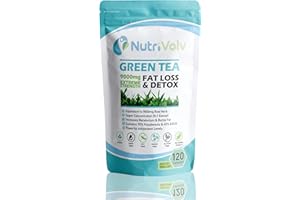 NUTRIVOLV Green Tea Extract Supplement 9000mg maintaining a Healthy Metabolism, Cardiovascular System, and Immune System, Perfect for Weight Loss, Slimming Aid, & Detox | 120 Capsules