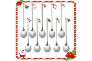 Saijer Cucchiaio Di Natale,10 Pezzi Cucchiai in Acciaio Inossidabile Zucchero Cucchiaio Cucchiaini Da Caffè Cucchiaio Carino Ciondolo Fragola Ananas Avocado Ciliegia per Cucina Gelato Dessert Latte