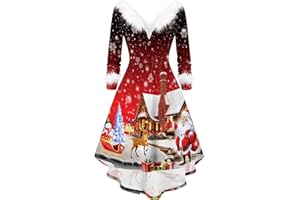 SOOLIKE Santa Dress for Women Mrs Claus Outfit Christmas Tunics for Women UK Short Sleeve Maxi Dress Ladies Xmas Dresses Funny Christmas Costume Mrs Santa Claus Costume