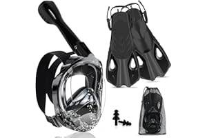 Joellfuner Kit de Plongée Adulte, Masque de Plongée Intégral, 180° Vision Haute Définition, Système Antibuée, Palmes Plongée Reglable, avec Support de Caméra, Ensemble de Tuba Adulte